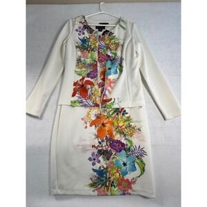 Michael Tyler Women White Tropical Floral Print Dress and Zip Jacket Set S/M NEW
